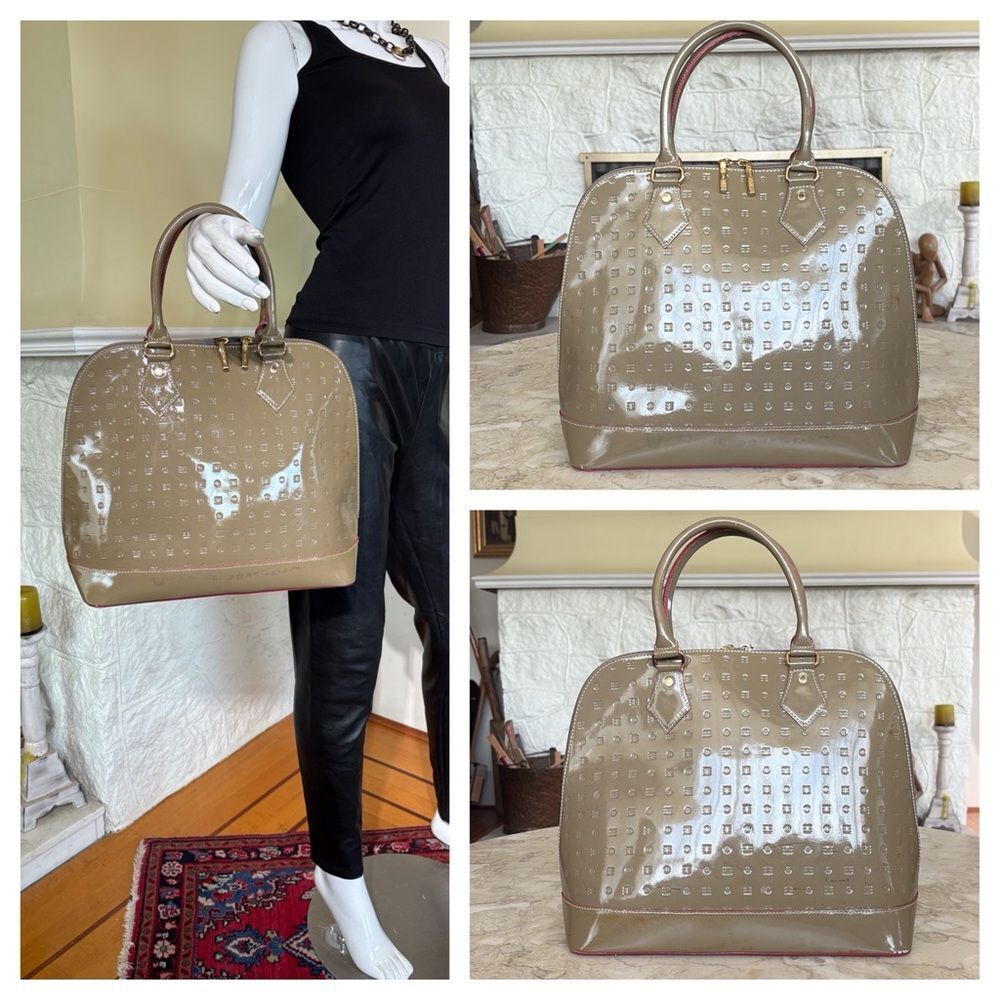 Arcadia Classic Large Alma Style Satchel Patent Leather Monogram Red Accents Bag